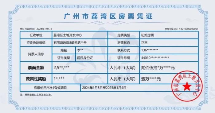 廣州市荔灣區(qū)房票憑證。 圖片來源：廣州荔灣發(fā)布