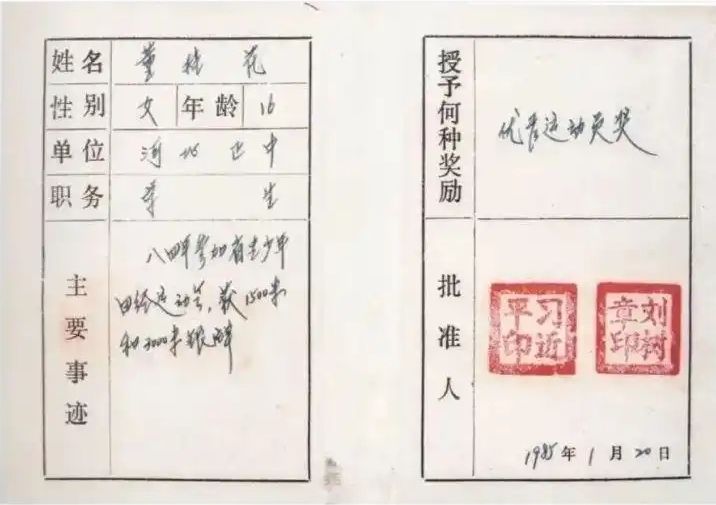 圖為1985年1月,時任正定縣委書記的習近平為參賽運動員頒發(fā)的“優(yōu)秀運動員獎”。